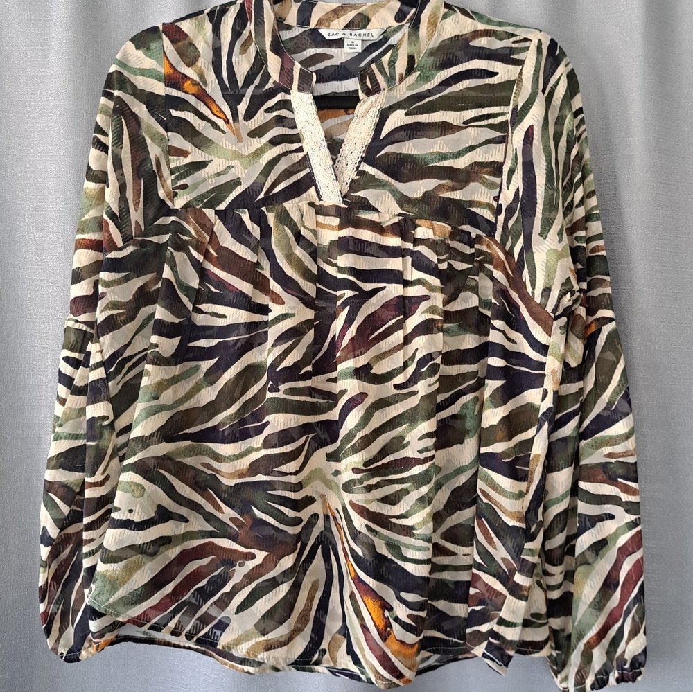 Women's Blouse S Tiger Camo Print Long Sleeves